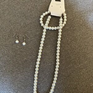 Classic White Pearl Necklace and Earring Set